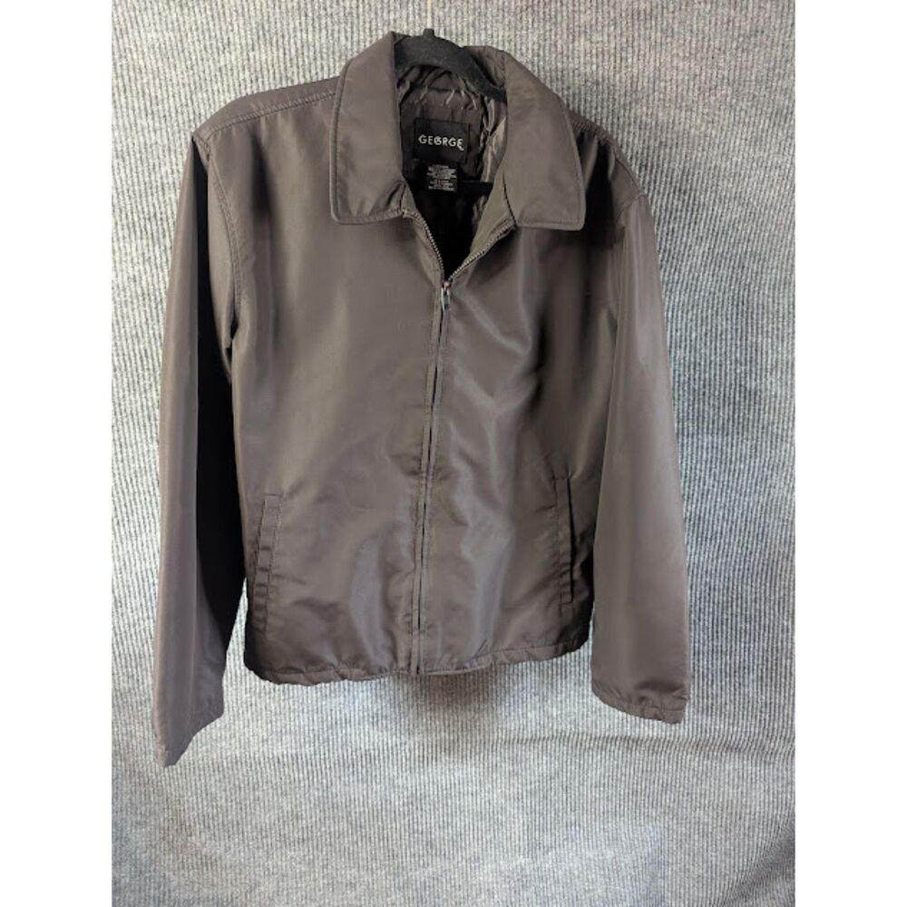 George Mens Jacket Large Brown Lightweight Quilted Lined Full Zip Casual Coat